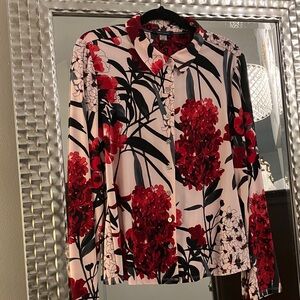 Tommy Hilfiger blush pink red and Black Floral Button-Down Shirt